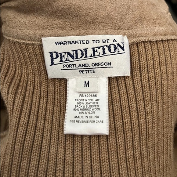 Pendleton Suede Front Wool Zip Up Sweater Jacket Petite Medium - Picture 6 of 6